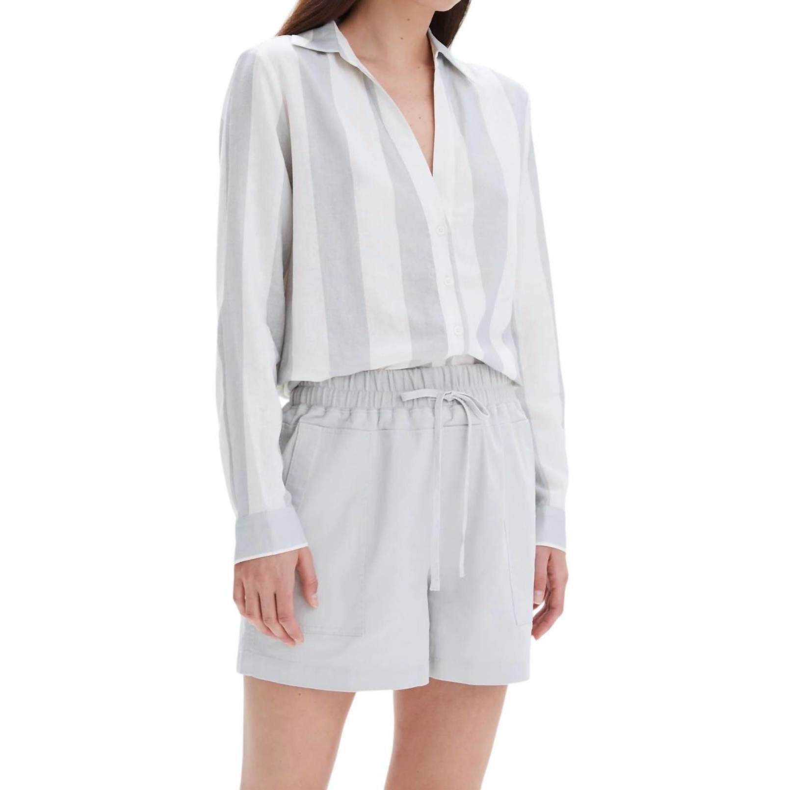New Chrldr Striped Frida Linen Shirt In Limestone